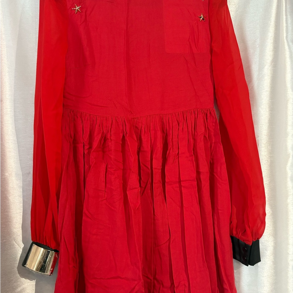 Charming Red Women’s Dress with Star Accents Metal Cuffs size M